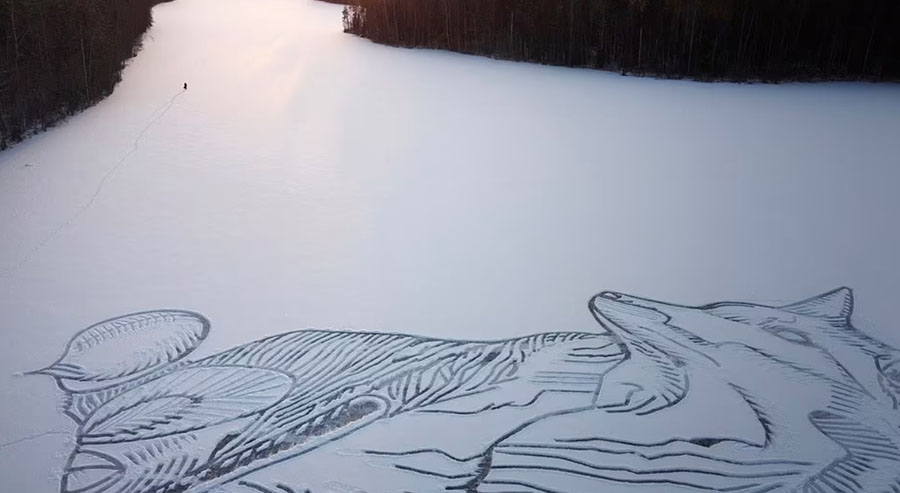 Choáng với con cáo khổng lồ trên mặt hồ đóng băng ở Hà Lan - 4