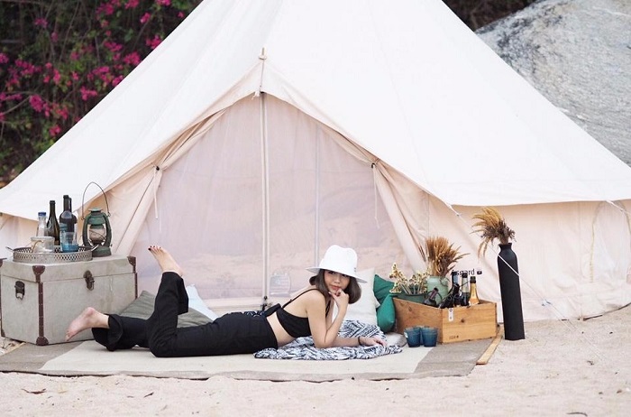 Sleeping in a tent on the beach at Coco Beach Camp Binh Thuan